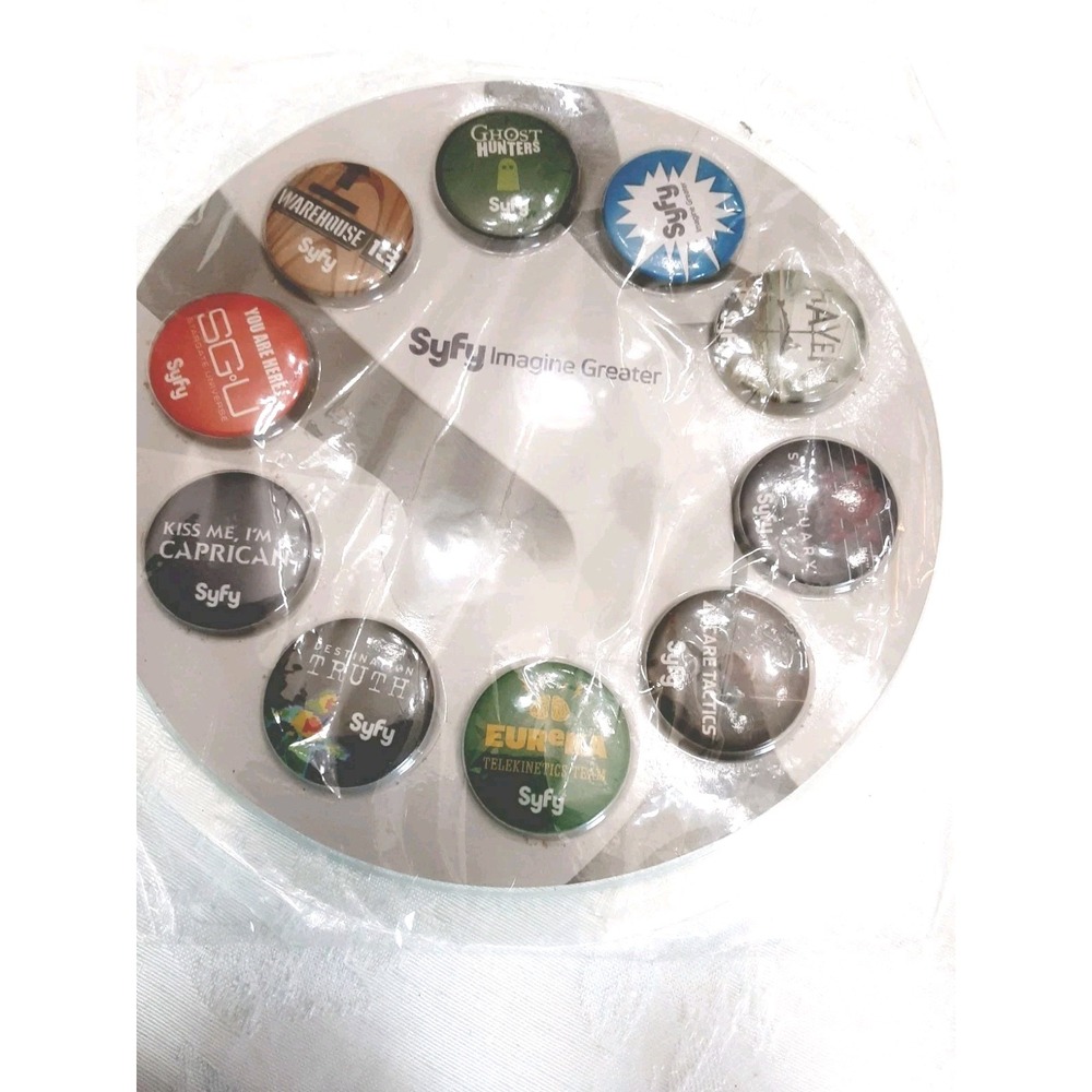 Syfy TV Channel Pin Back Buttons 10 Pack Comic Con San Diego Show Sci Fi NEW